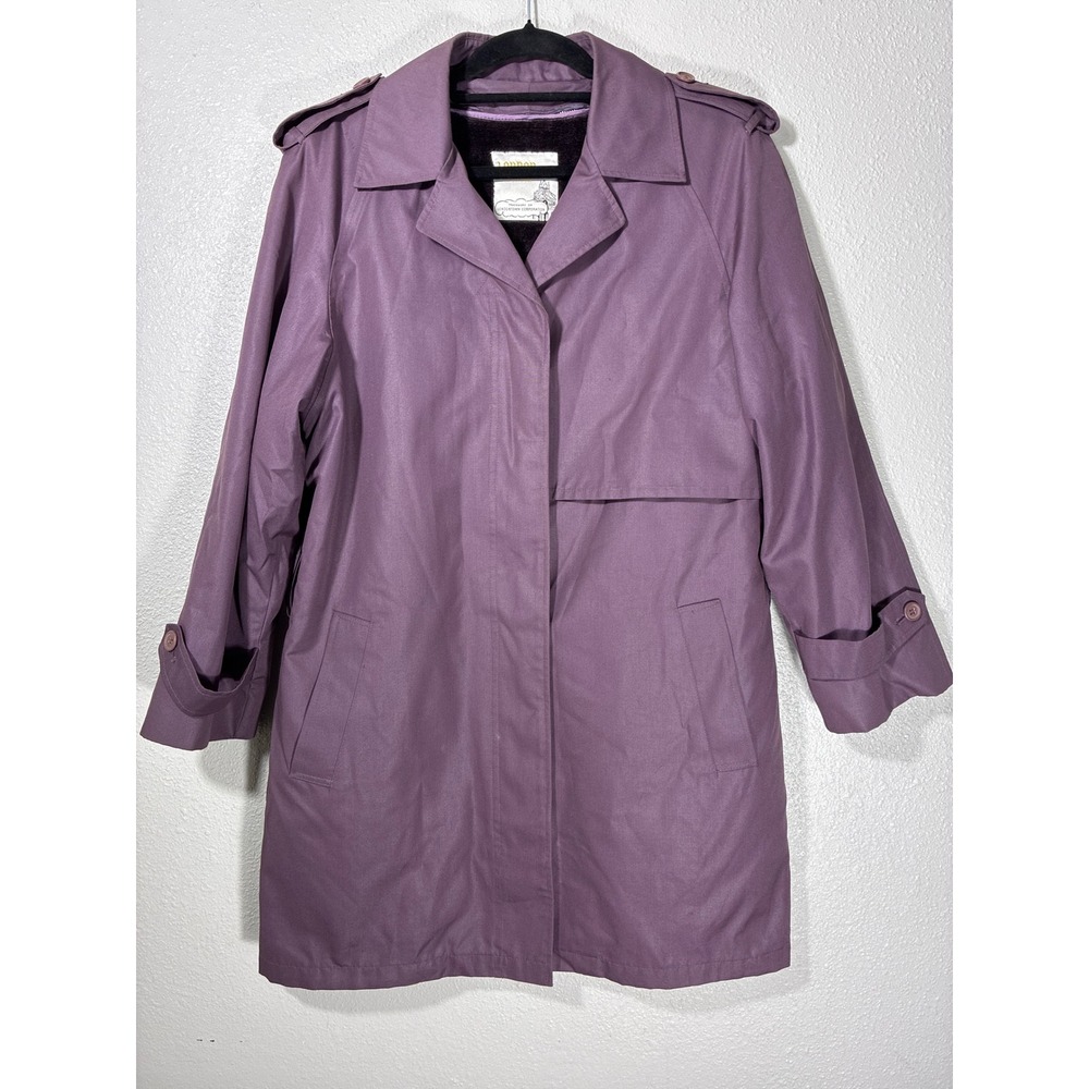 London Towne Vintage Purple Trench Coat Zip Out Faux Fur Lining Size 14 Reg